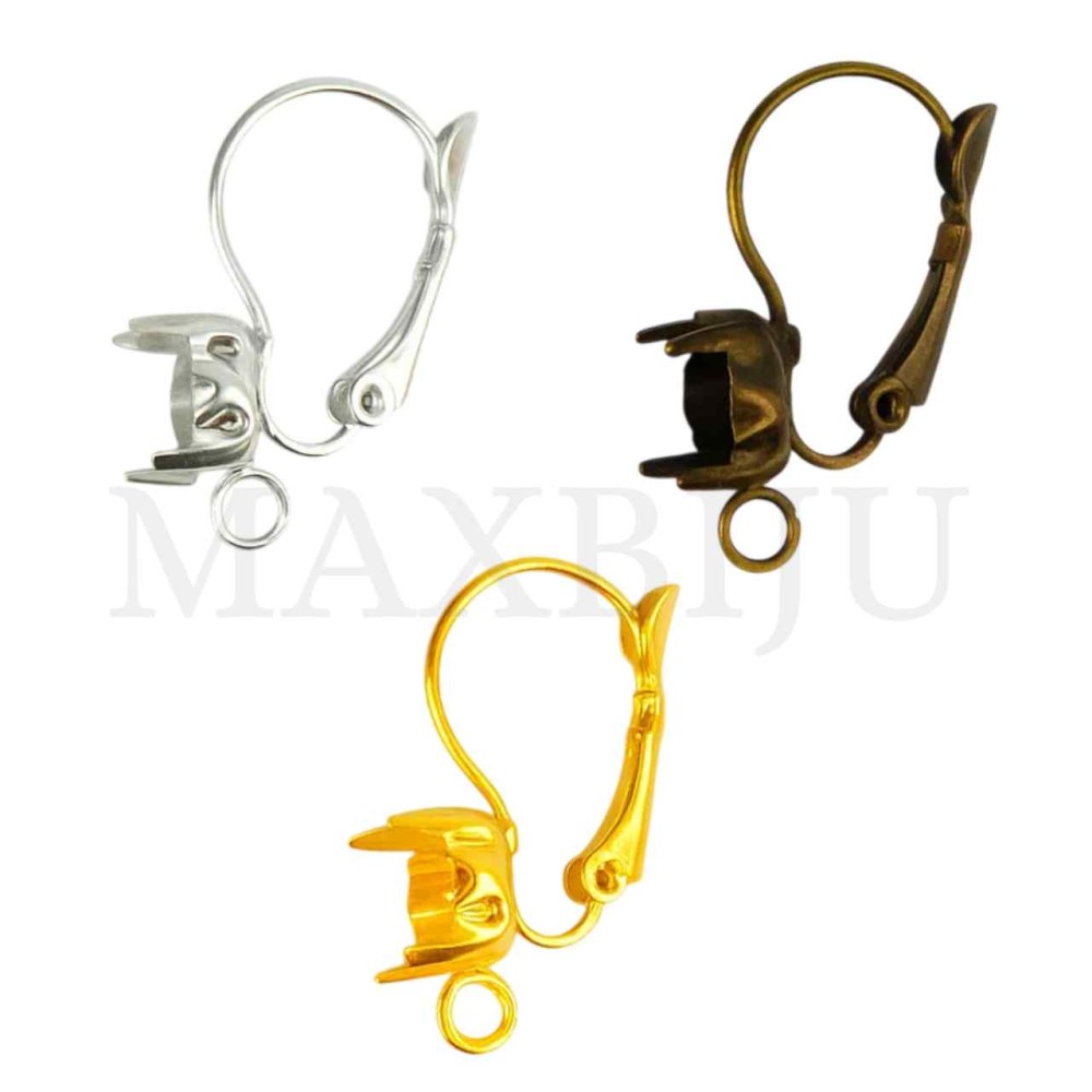 Metal Leverback Earring Base with Chaton Setting 8x24mm