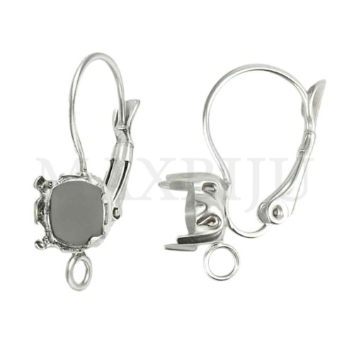 Metal Leverback Earring Base with Chaton Setting 8x24mm