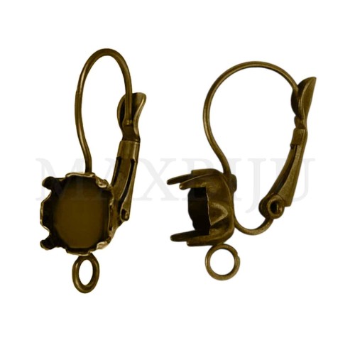 Metal Leverback Earring Base with Chaton Setting 8x24mm