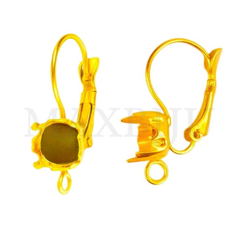 Metal Leverback Earring Base with Chaton Setting 8x24mm