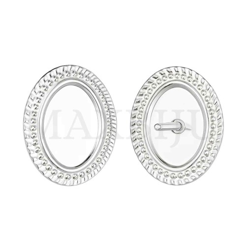 Flat Oval Metal Earring Base with Embossed Edge 17x20mm