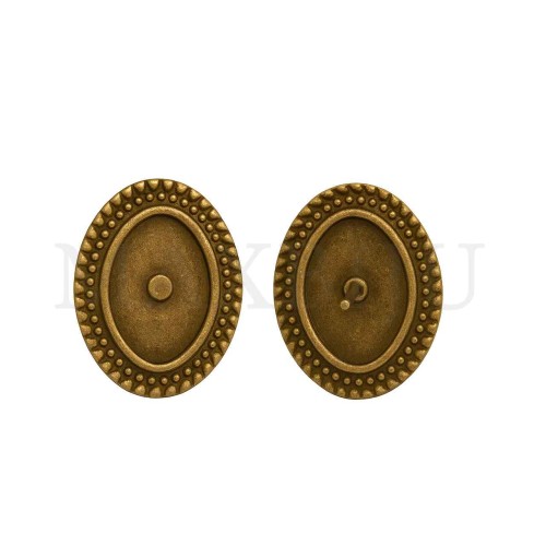 Flat Oval Metal Earring Base with Embossed Edge 17x20mm