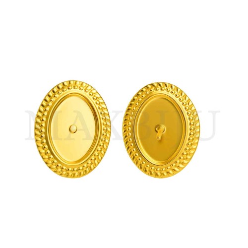 Flat Oval Metal Earring Base with Embossed Edge 17x20mm