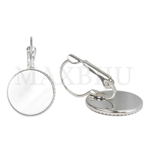 Metal Earring Base for Cabochon with Embossed Edge 16x26mm