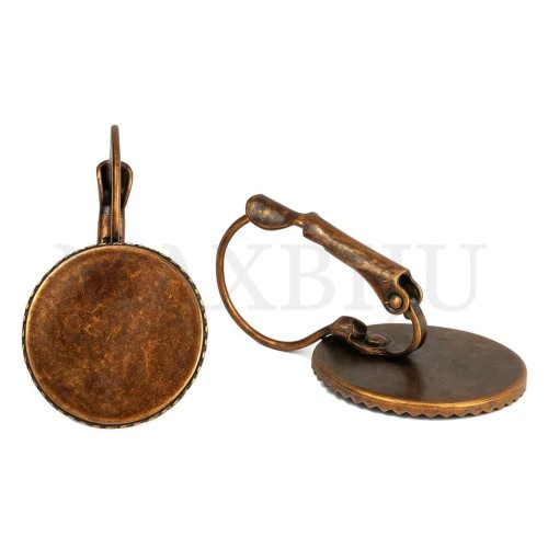 Metal Earring Base for Cabochon with Embossed Edge 16x26mm