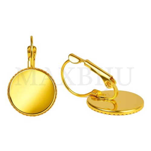 Metal Earring Base for Cabochon with Embossed Edge 16x26mm
