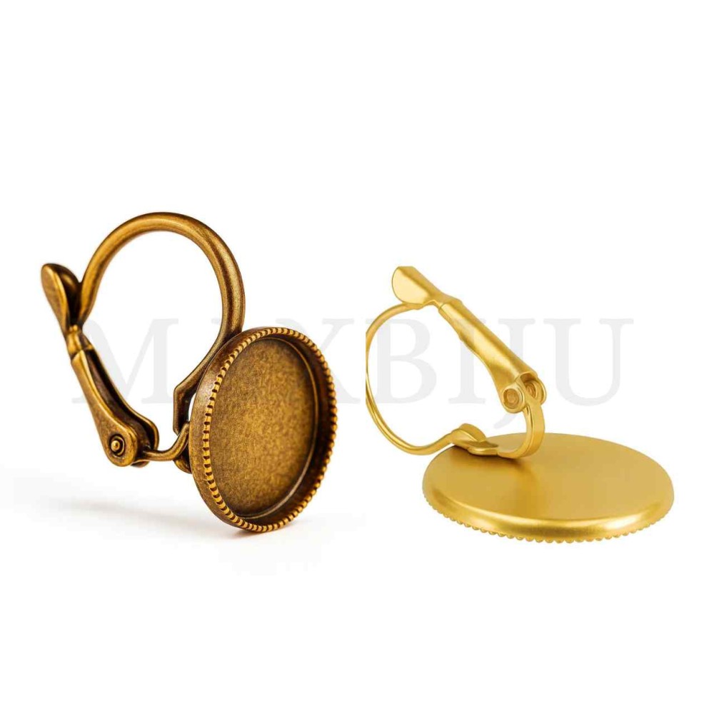 Metal Earring Base for Cabochon with Embossed Edge 19x30mm