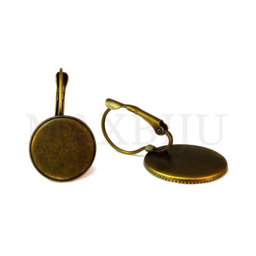 Metal Earring Base for Cabochon with Embossed Edge 19x30mm