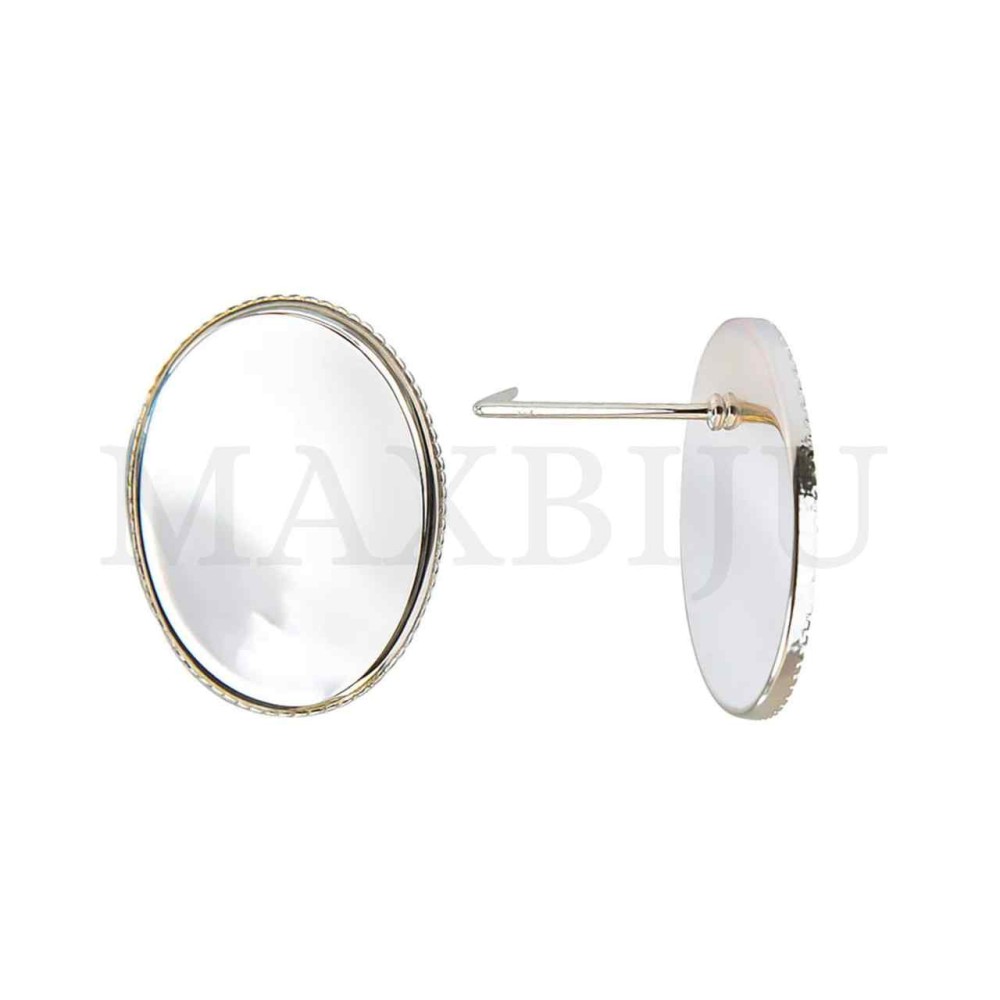 Oval Metal Earring Base with Embossed Edge 14x19mm