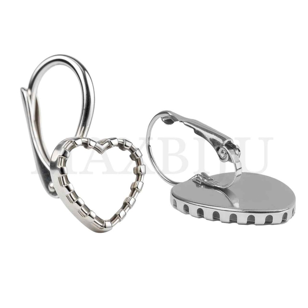 Metal Base for Heart Earrings with Edge Fastening Clips 20x32mm