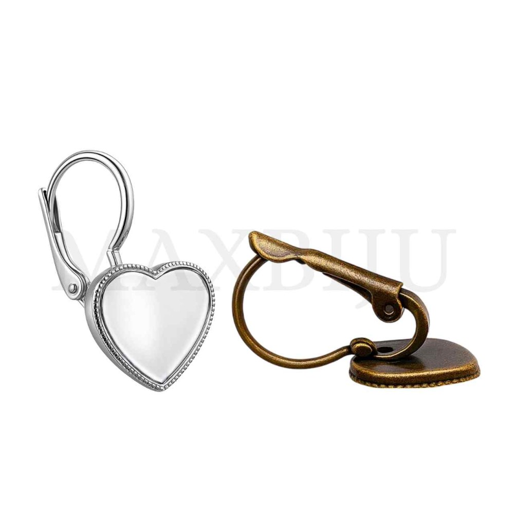Metal Base for Heart Earrings  12x32mm