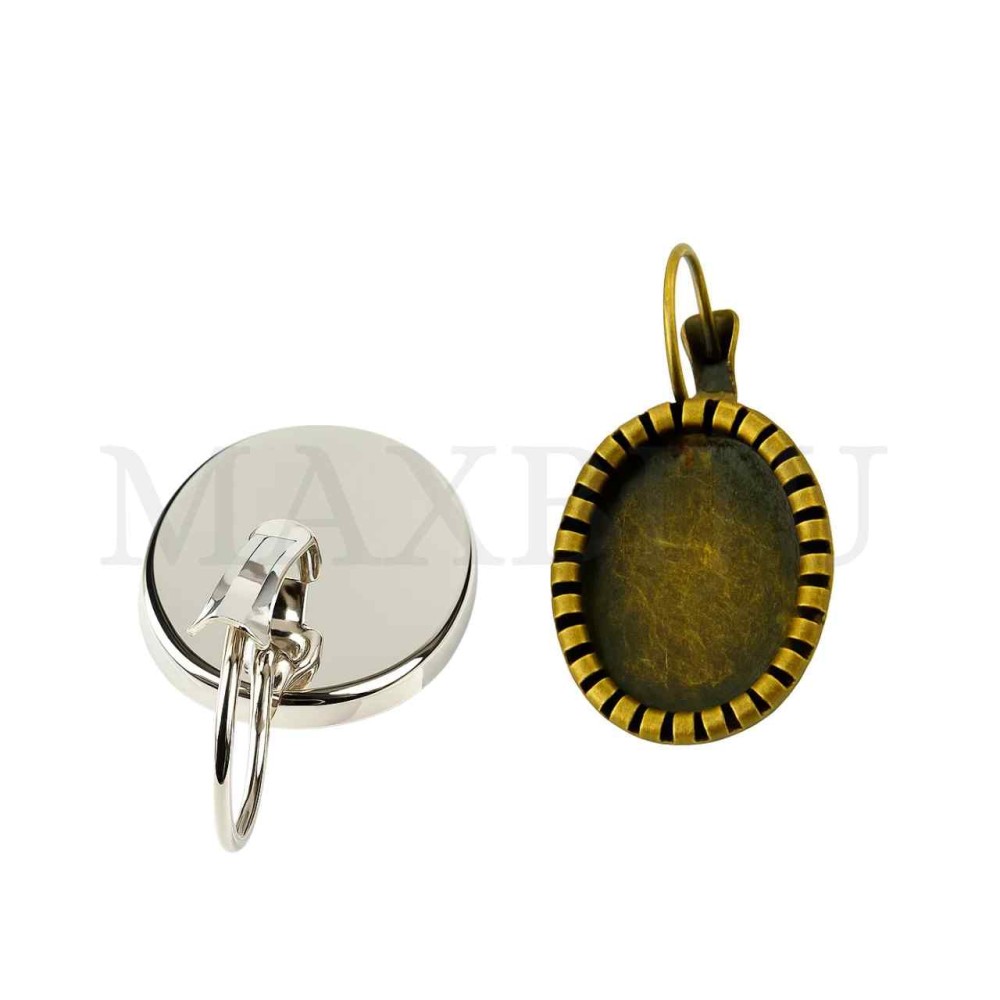 Metal Earrings Base Oval with Edge Fastening Clips 16x33mm