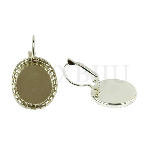 Metal Earrings Base Oval with Edge Fastening Clips 16x33mm