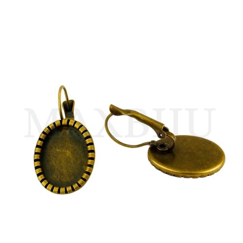 Metal Earrings Base Oval with Edge Fastening Clips 16x33mm