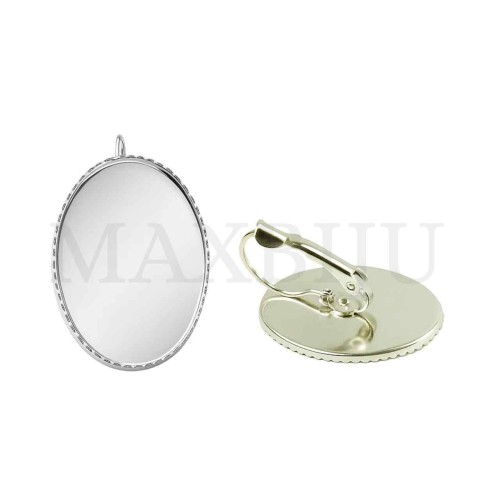 Metal Earring Ovsal Base for Cabochon with Embossed Edge 20x30mm