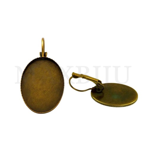 Metal Earring Ovsal Base for Cabochon with Embossed Edge 20x30mm
