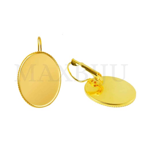 Metal Earring Ovsal Base for Cabochon with Embossed Edge 20x30mm
