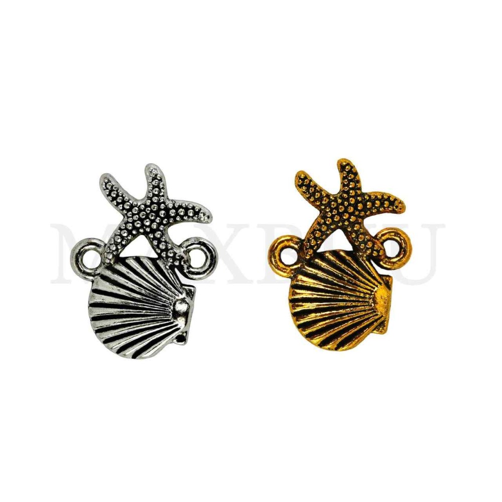 Metal Pendant - Shell and Starfish 14x18mm