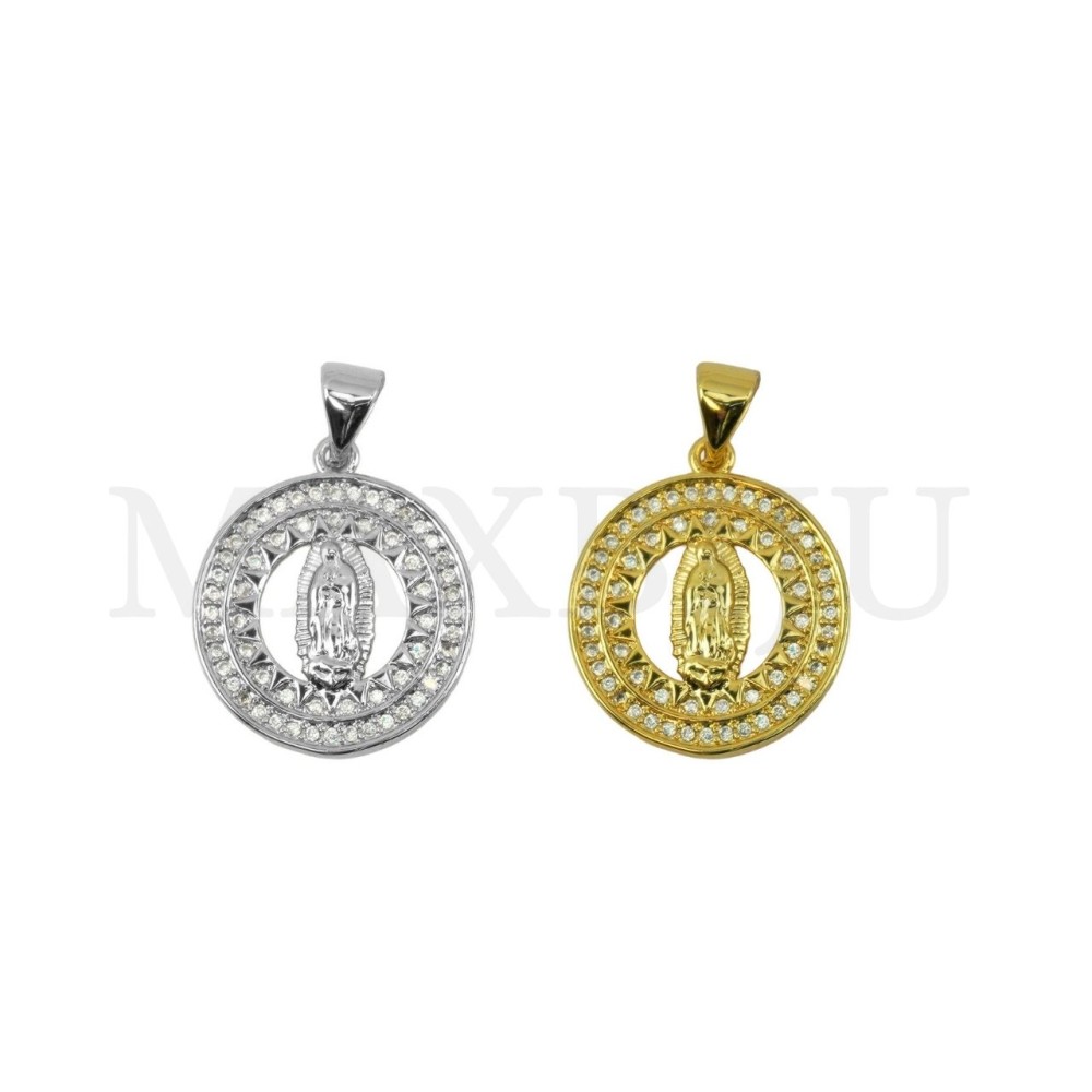 Rhodium-Plated Pendant – Our Lady of Guarda Lupe, 17mm.