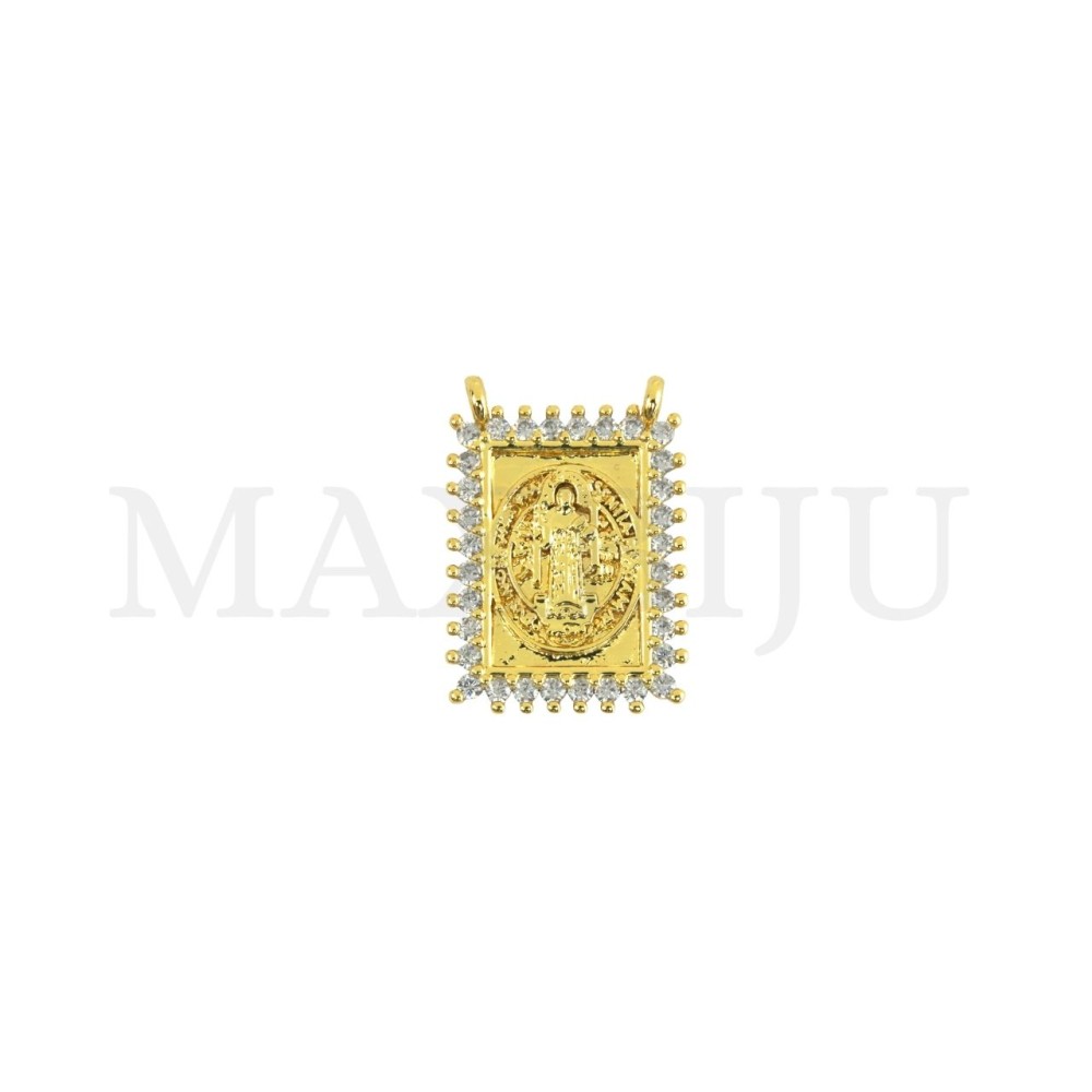 Rhodium-Plated Pendant – St Benedict, 15x21mm.