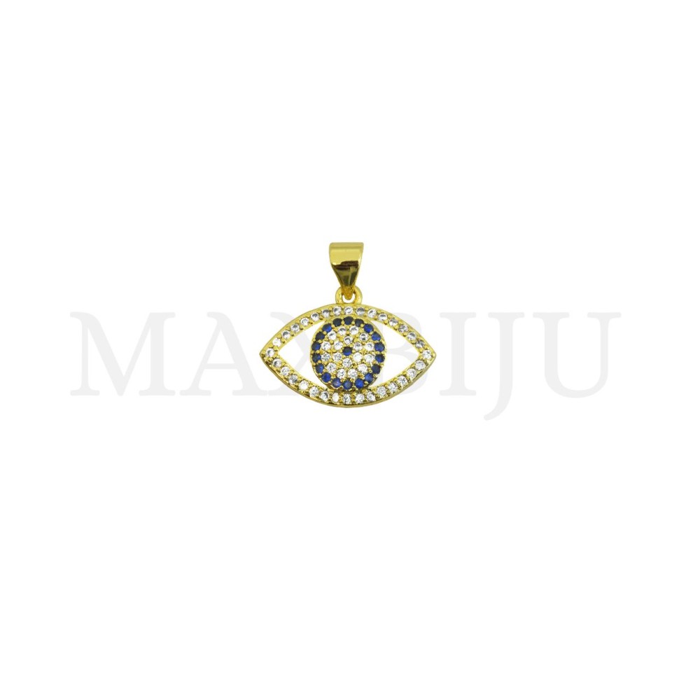 Rhodium-Plated Greek Eye Pendant, 19x14mm.