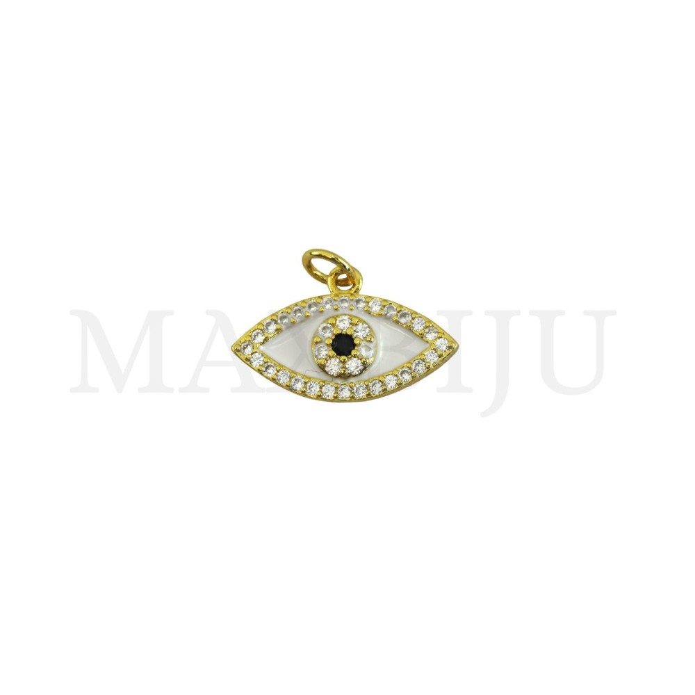 Rhodium-Plated Greek Eye Pendant, 20x12mm.