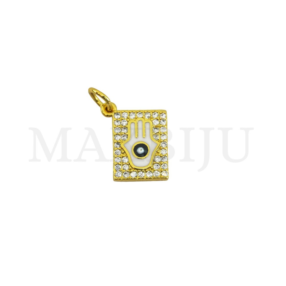 Rhodium-Plated Pendant – Hand of Fatima, 9x12mm.