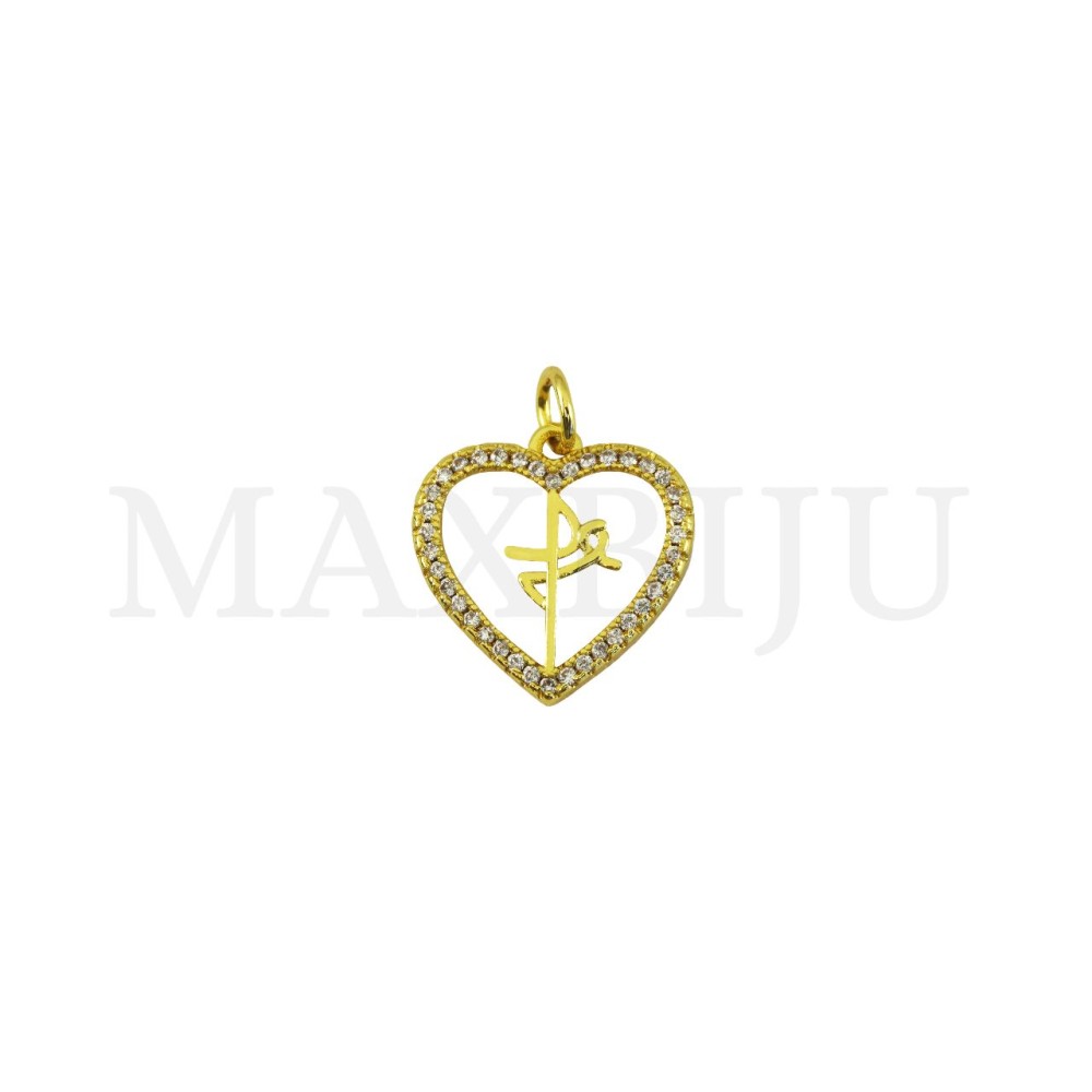 Rhodium-Plated Pendant – Faith Heart, 14x12mm.