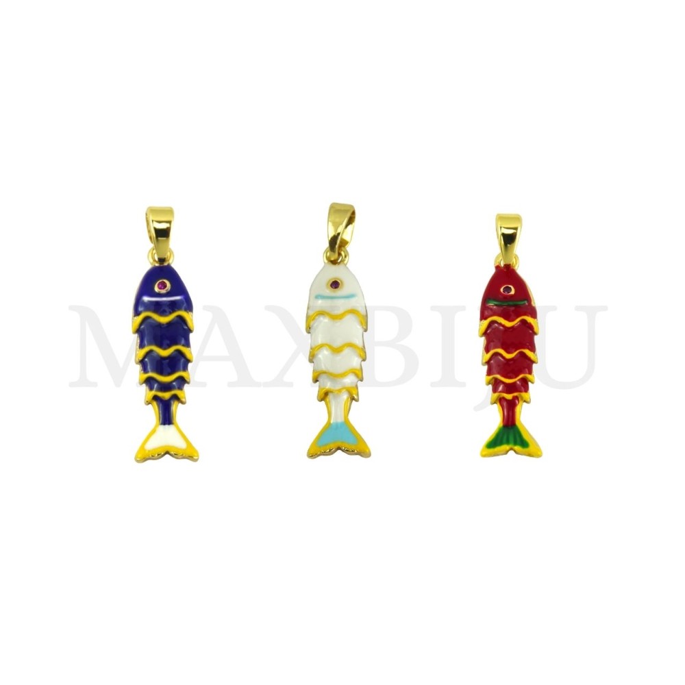 Rhodium-Plated Pendant – Fish, 7x24mm.