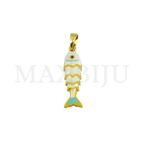 Rhodium-Plated Pendant – Fish, 7x24mm.