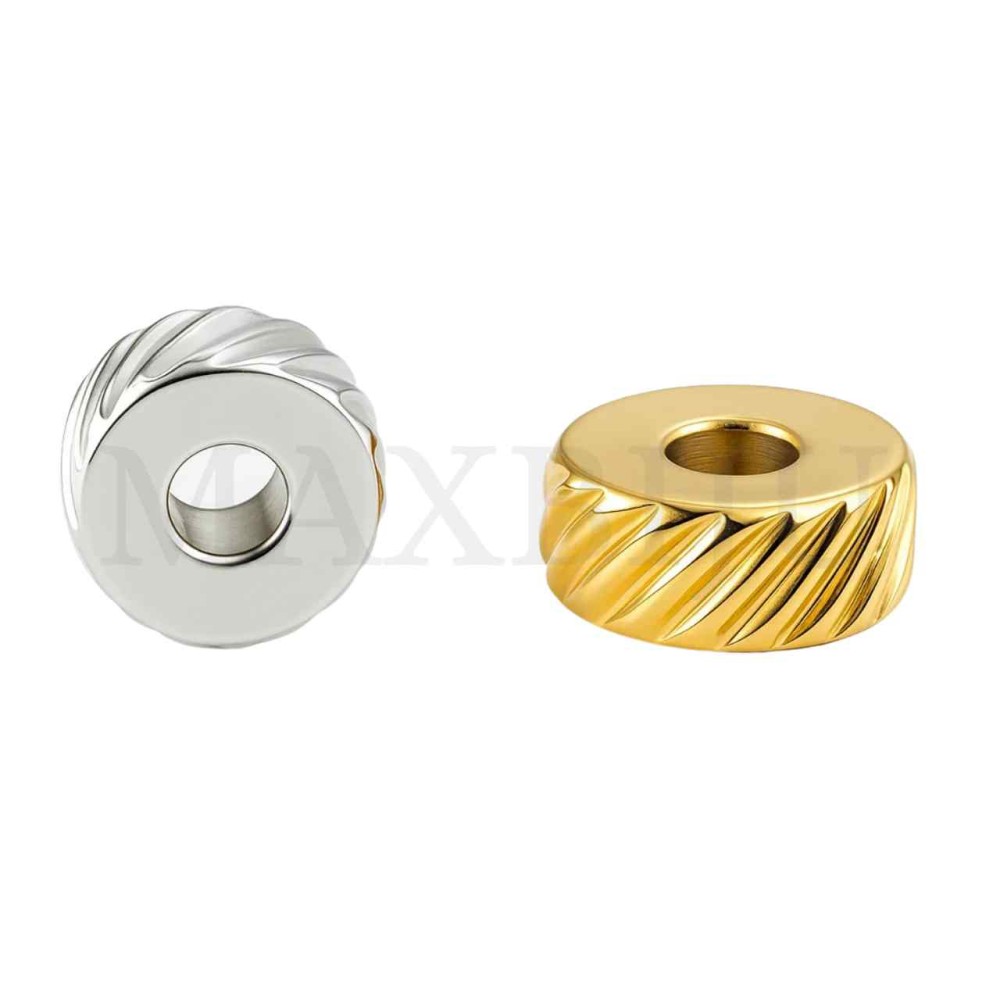 Stainless Steel Ribbed Roundel Disc Beads 6mm