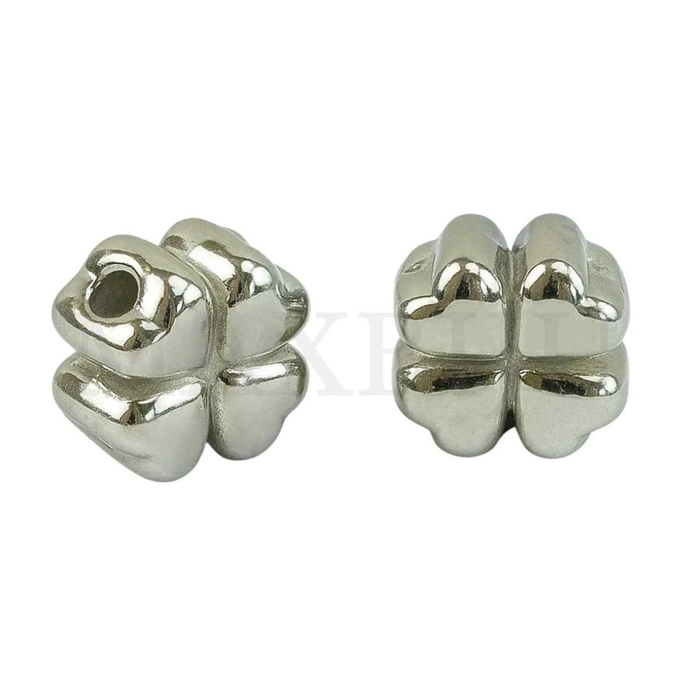 Stainless Steel Four Leaf Clover Bead with Pattern