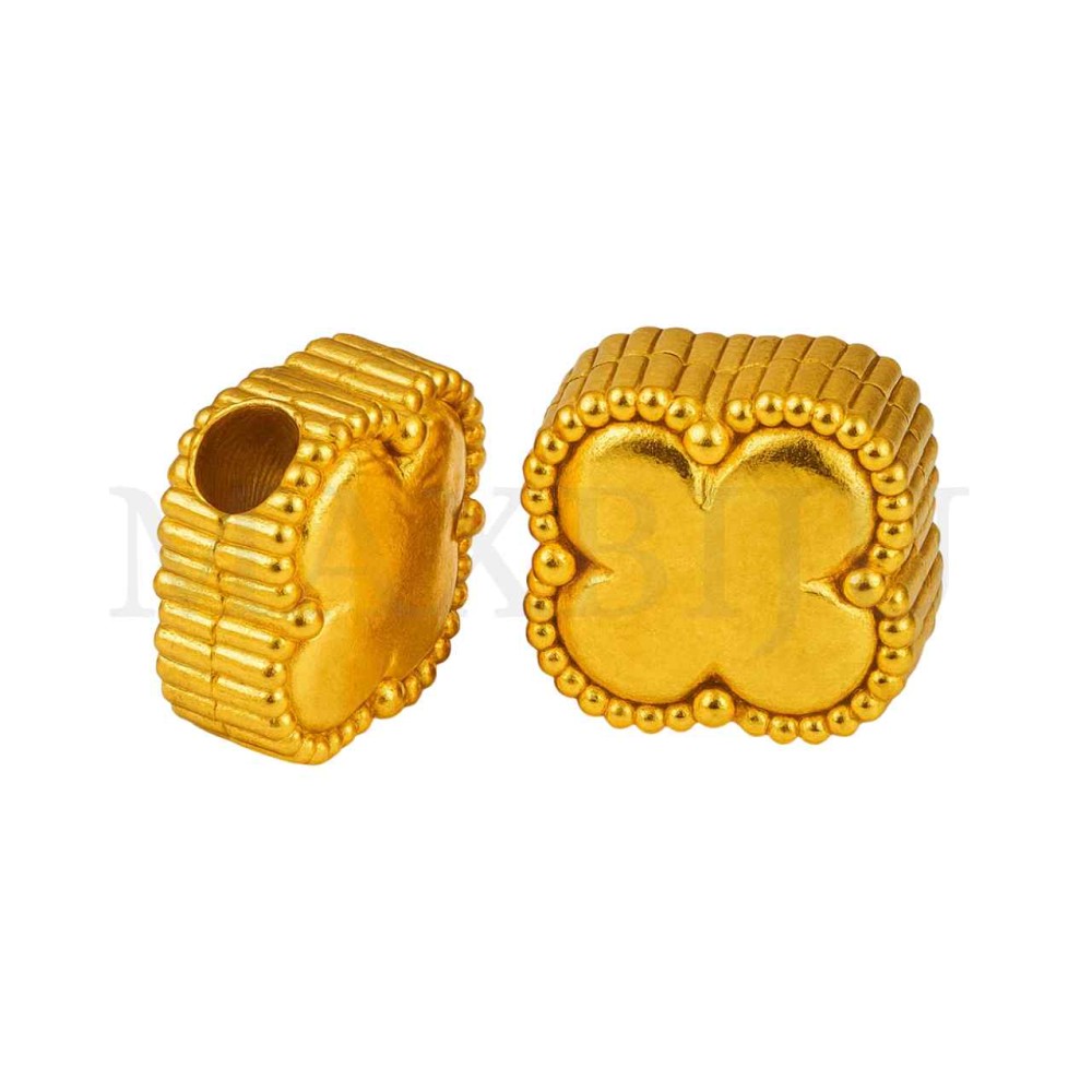 Stainless Steel Four Leaf Clover Bead with Pattern