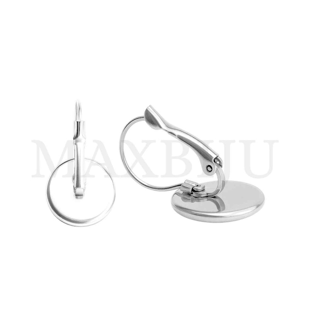 Steel Leverback Earring Base for Cabochon 14mm