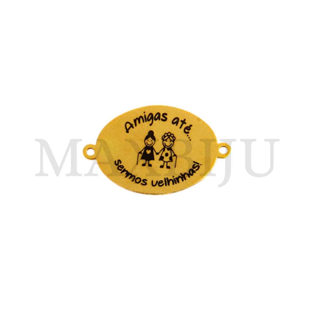 Stainless Steel "Amigas Até…Sermos Velhinhas!" Oval Spacer 28x18mm