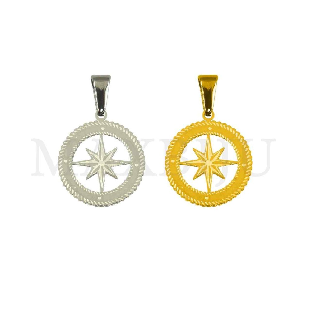 Stainless Steel Compass Rose Pendant 18mm