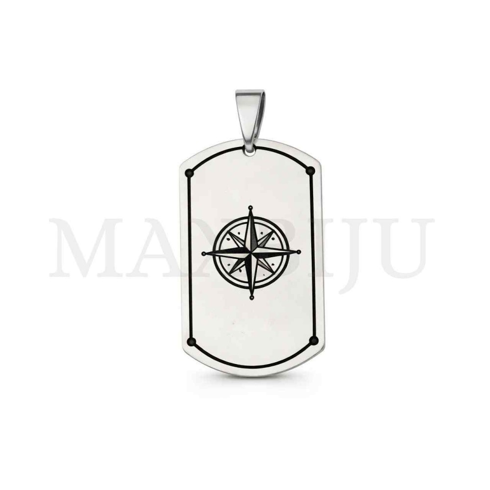Stainless Steel Compass Rose Pendant 22x38mm