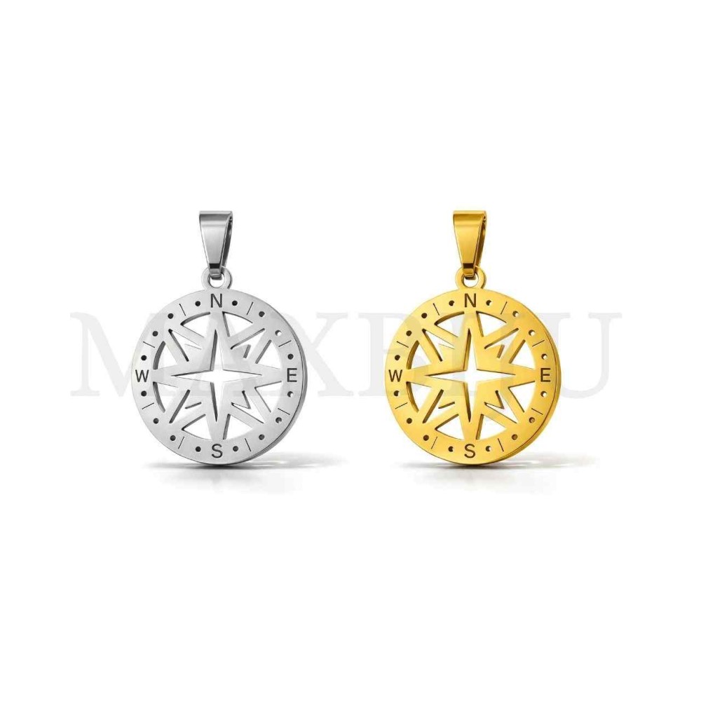 Stainless Steel Compass Rose Pendant 20mm