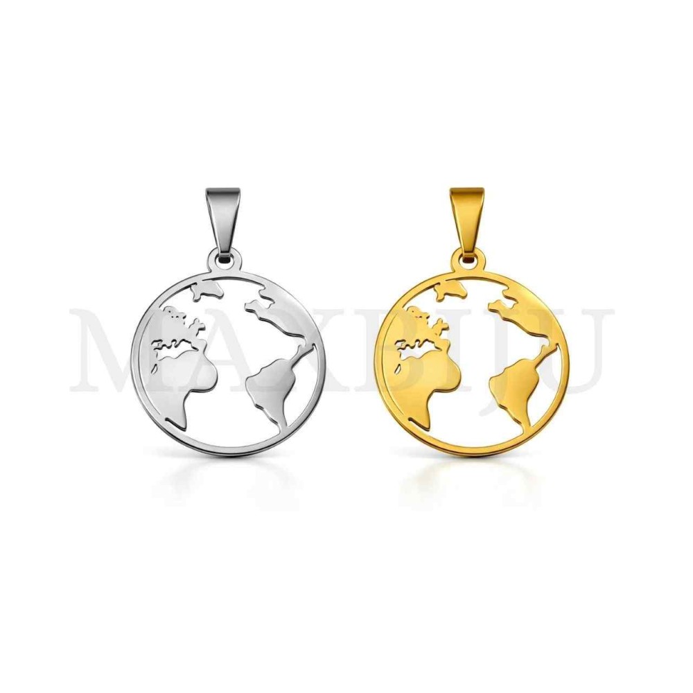 Stainless Steel World Pendant 20mm