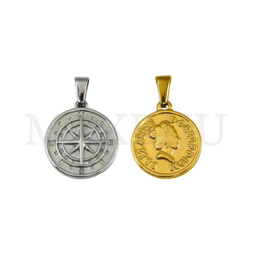 Stainless Steel Compass Rose and Elizabeth Pendant  20mm