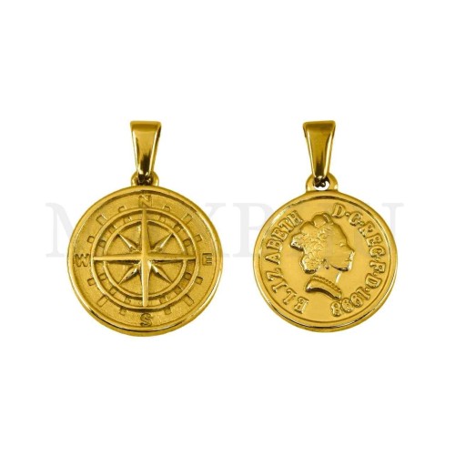 Stainless Steel Compass Rose and Elizabeth Pendant  20mm