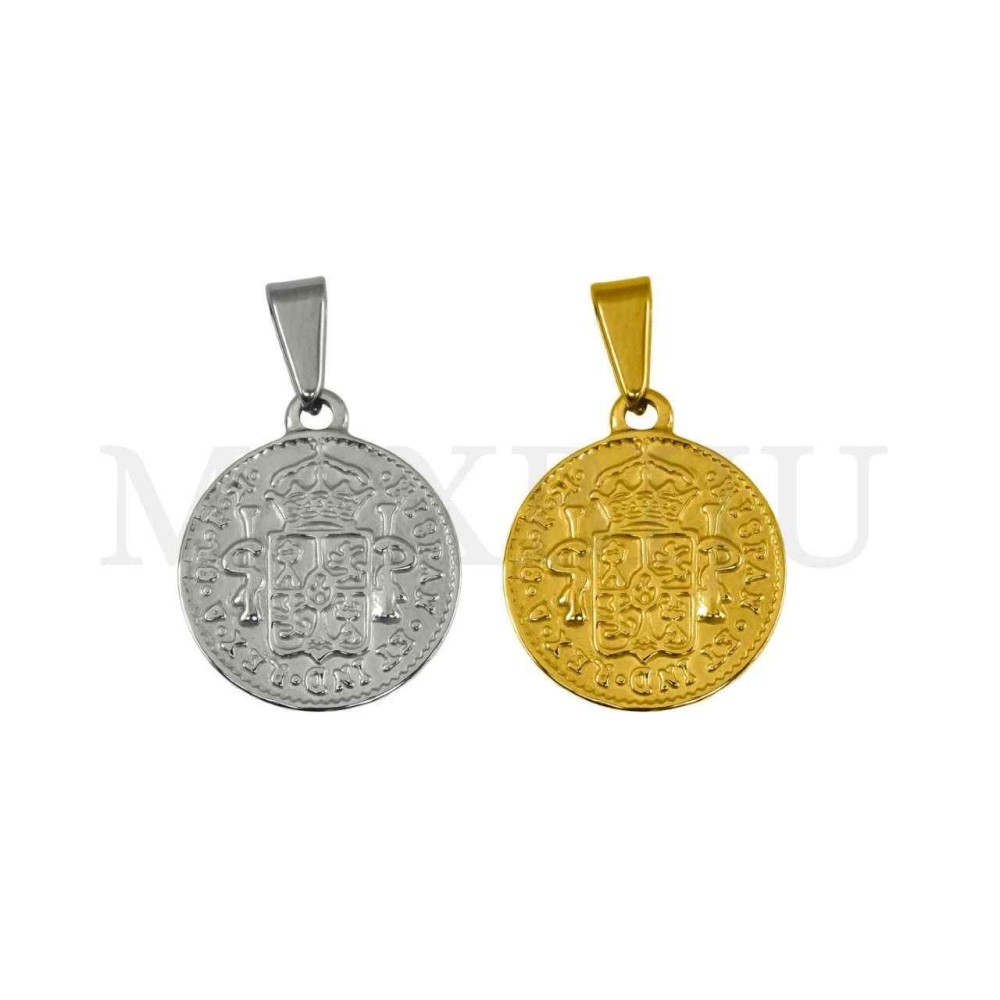 Stainless Steel Hispan Et Ind Rex Coin Pendant 18mm