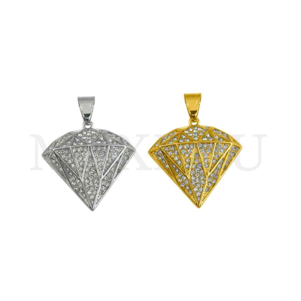 Stainless Steel Diamond Pendant 37x35mm