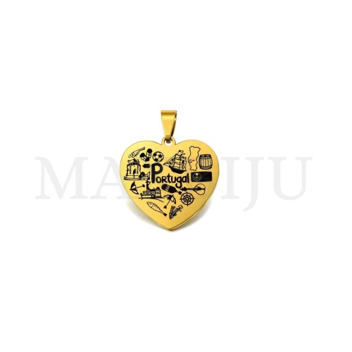 Stainless Steel Heart "Portugal" Pendant 30x29mm