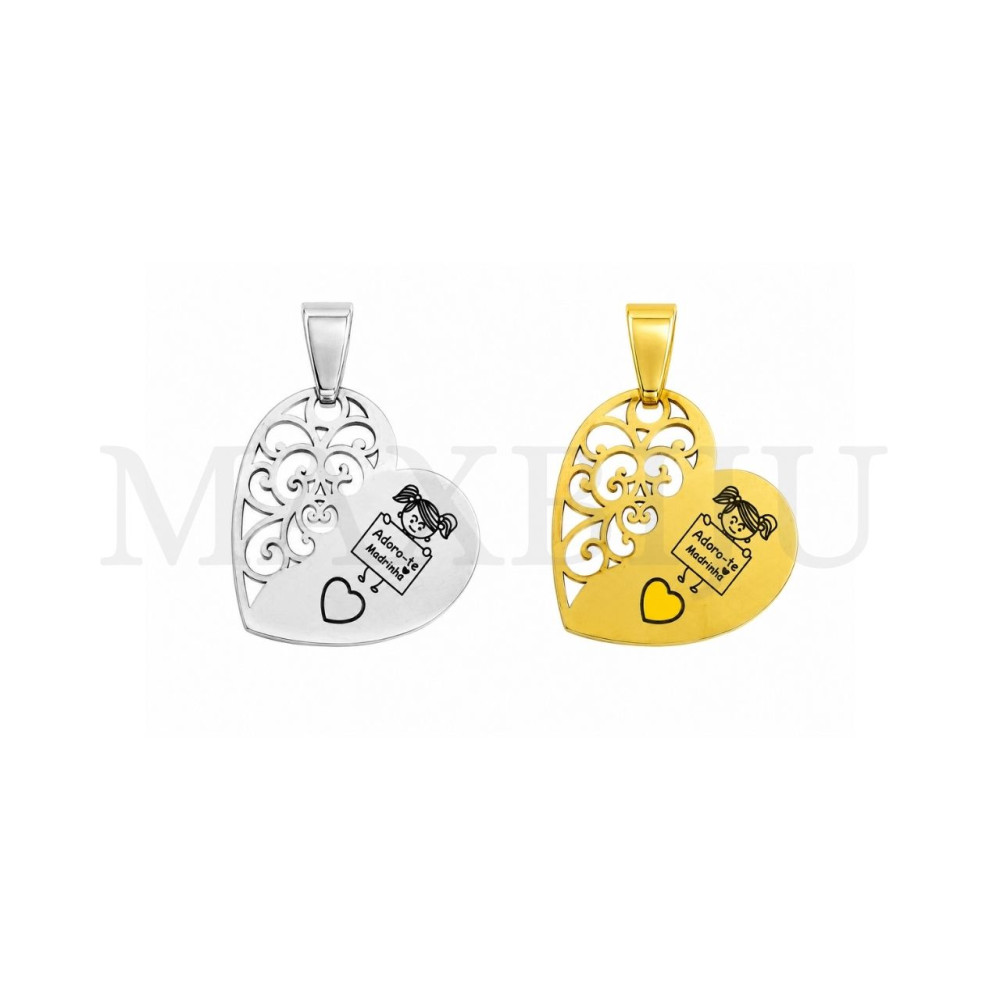 Stainless Steel Pendant "Adoro-te Madrinha" - 30x29mm