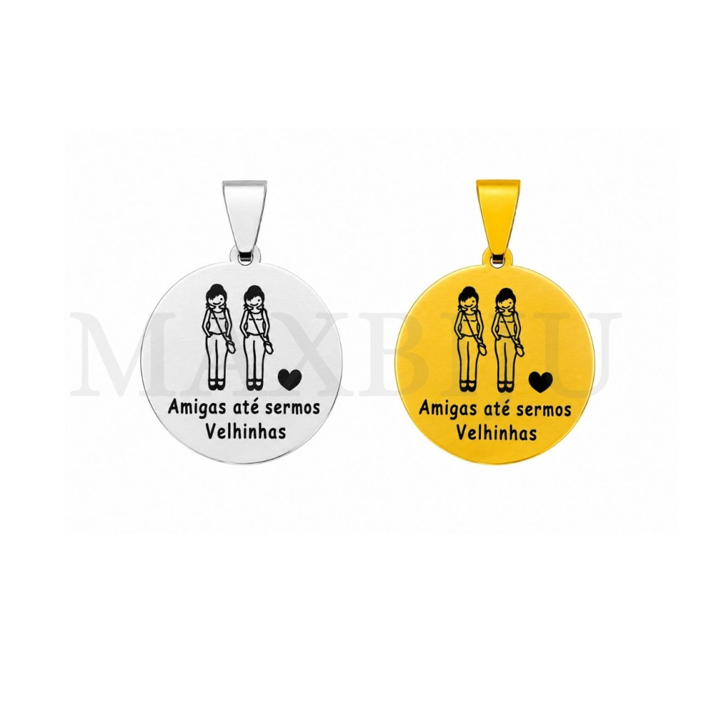 Stainless Steel Pendant "Amigas até sermos velhinhas" - 20mm