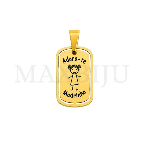 Stainless Steel Pendant "Adoro-te Madrinha" - 19x30mm