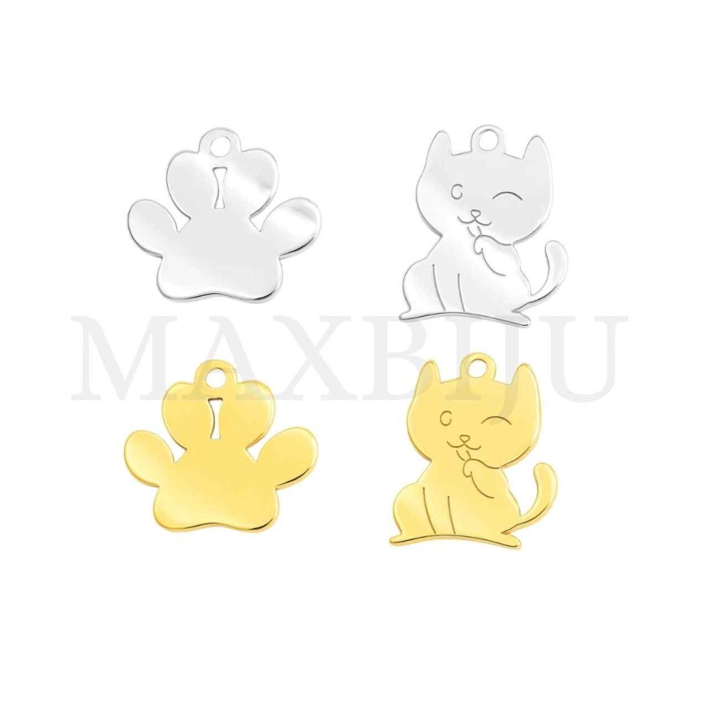 Stainless Steel Cat and Paw Pendant (15x19mm/14x12mm)