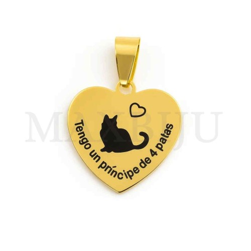Stainless Steel Cat "Tengo Un Príncipe de 4 Patas" Pendant 21mm