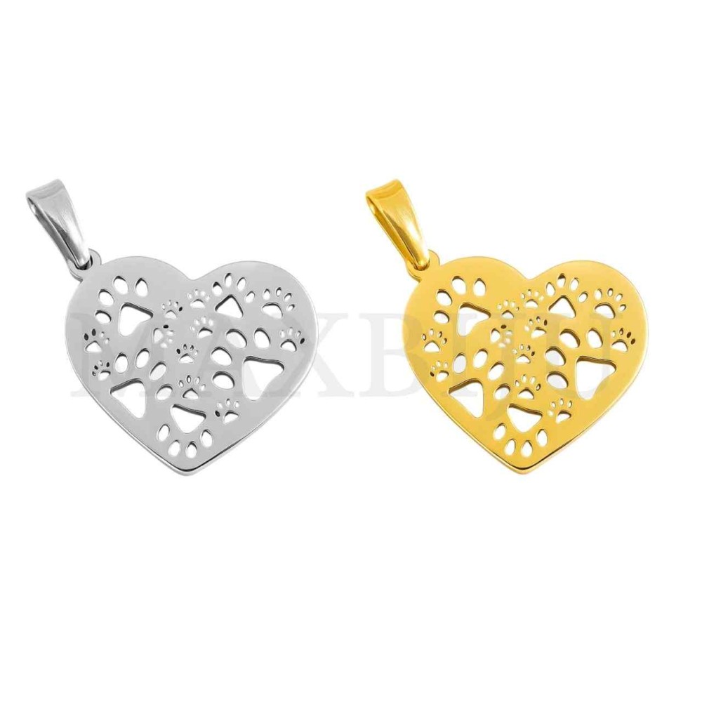 Stainless Steel Heart With Dog Paw Pendant 20x20mm